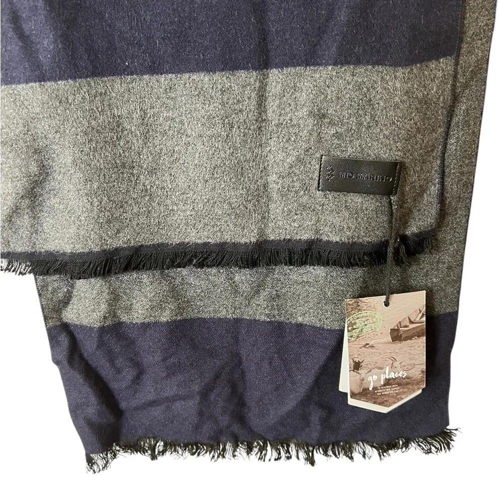 NWT Mio Marino The Anchor Collection Cashmere Feel 100% Cotton Scarf Navy / Gray
